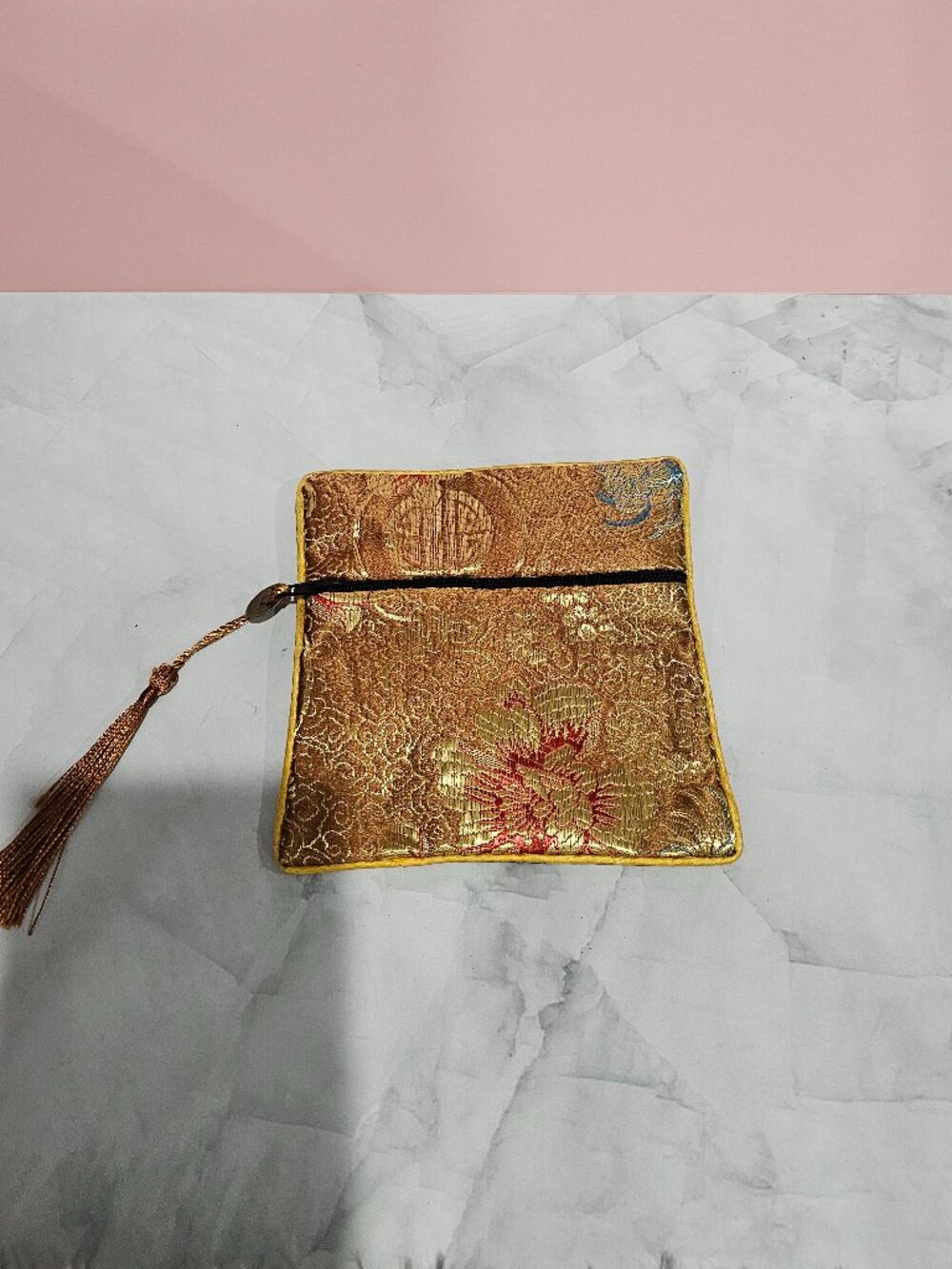✨ Gold Silk Coin Pouch | Asian-Inspired Elegance